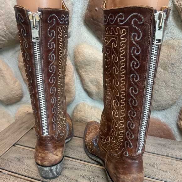 Old Gringo Brown and Blue Embroidered Boots - Picture 3 of 9